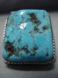 Huge!! Vintage Native American Jewelry Navajo Squared Turquoise Sterling Silver Ring-Nativo Arts