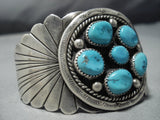 Huge Vintage Native American Jewelry Navajo Sterling Silver Flank Sky Blue Turquoise Bracelet Old Cuff-Nativo Arts
