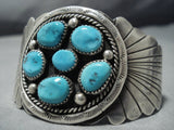 Huge Vintage Native American Jewelry Navajo Sterling Silver Flank Sky Blue Turquoise Bracelet Old Cuff-Nativo Arts