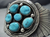 Huge Vintage Native American Jewelry Navajo Sterling Silver Flank Sky Blue Turquoise Bracelet Old Cuff-Nativo Arts
