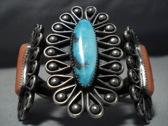 Huge!! Vintage Native American Jewelry Navajo Turquoise Coral 
