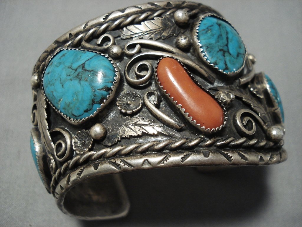 Huge!! Vintage Native American Jewelry Navajo Turquoise Coral