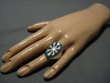 Huge!! Vintage Native American Jewelry Navajo Turquoise Onyx Mosaic Inlay Sterling Silver Ring-Nativo Arts