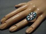 Huge!! Vintage Native American Jewelry Navajo Turquoise Onyx Mosaic Inlay Sterling Silver Ring-Nativo Arts