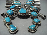 Huge!! Vintage Native American Jewelry Navajo Turquoise Sterling Silver Squash Blossom Necklace Old-Nativo Arts