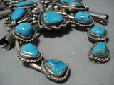 Huge!! Vintage Native American Jewelry Navajo Turquoise Sterling Silver Squash Blossom Necklace Old-Nativo Arts