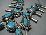 Huge!! Vintage Native American Jewelry Navajo Turquoise Sterling Silver Squash Blossom Necklace Old-Nativo Arts