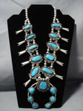 Huge!! Vintage Native American Jewelry Navajo Turquoise Sterling Silver Squash Blossom Necklace Old-Nativo Arts