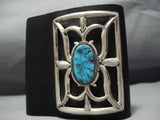 Huge Vintage Native American Jewelry Navajo Vivid Turquoise Sterling Silver Ketoh Bracelet Old-Nativo Arts