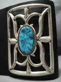 Huge Vintage Native American Jewelry Navajo Vivid Turquoise Sterling Silver Ketoh Bracelet Old-Nativo Arts