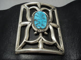 Huge Vintage Native American Jewelry Navajo Vivid Turquoise Sterling Silver Ketoh Bracelet Old-Nativo Arts