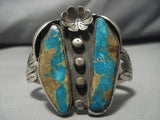 Huge Vintage Native American Navajo #8 Turquoise Sterling Silver Inlay Bracelet Old-Nativo Arts