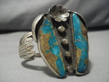 Huge Vintage Native American Navajo #8 Turquoise Sterling Silver Inlay Bracelet Old-Nativo Arts