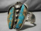 Huge Vintage Native American Navajo #8 Turquoise Sterling Silver Inlay Bracelet Old-Nativo Arts