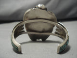 Huge Vintage Native American Navajo #8 Turquoise Sterling Silver Inlay Bracelet Old-Nativo Arts