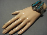 Huge Vintage Native American Navajo #8 Turquoise Sterling Silver Inlay Bracelet Old-Nativo Arts