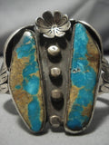 Huge Vintage Native American Navajo #8 Turquoise Sterling Silver Inlay Bracelet Old-Nativo Arts