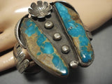 Huge Vintage Native American Navajo #8 Turquoise Sterling Silver Inlay Bracelet Old-Nativo Arts