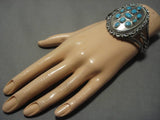 Huge!! Vintage Native American Navajo Carico Lake Turquoise Sterling Silver Bracelet Old-Nativo Arts