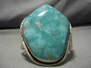 Huge!! Vintage Native American Navajo Carico Lake Turquoise Sterling Silver Bracelet Old-Nativo Arts