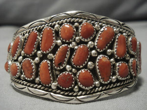 Huge Vintage Native American Navajo Coral Sterling Silver Bracelet-Nativo Arts