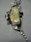 Huge Vintage Native American Navajo Dakota Willie Royston Turquoise Sterling Silver Necklace Old-Nativo Arts