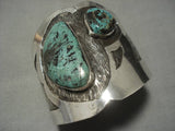 Huge!! Vintage Native American Navajo Green Turquoise Sterling Silver Bracelet Old-Nativo Arts