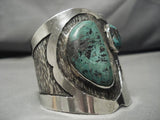 Huge!! Vintage Native American Navajo Green Turquoise Sterling Silver Bracelet Old-Nativo Arts