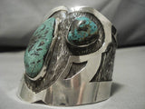 Huge!! Vintage Native American Navajo Green Turquoise Sterling Silver Bracelet Old-Nativo Arts