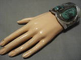 Huge!! Vintage Native American Navajo Green Turquoise Sterling Silver Bracelet Old-Nativo Arts