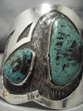 Huge!! Vintage Native American Navajo Green Turquoise Sterling Silver Bracelet Old-Nativo Arts