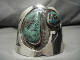 Huge!! Vintage Native American Navajo Green Turquoise Sterling Silver Bracelet Old-Nativo Arts
