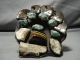 Huge!! Vintage Native American Navajo Green Turquoise Sterling Silver Petrified Wood Bracelet-Nativo Arts