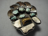 Huge!! Vintage Native American Navajo Green Turquoise Sterling Silver Petrified Wood Bracelet-Nativo Arts