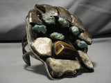 Huge!! Vintage Native American Navajo Green Turquoise Sterling Silver Petrified Wood Bracelet-Nativo Arts