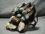 Huge!! Vintage Native American Navajo Green Turquoise Sterling Silver Petrified Wood Bracelet-Nativo Arts