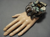 Huge!! Vintage Native American Navajo Green Turquoise Sterling Silver Petrified Wood Bracelet-Nativo Arts