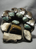 Huge!! Vintage Native American Navajo Green Turquoise Sterling Silver Petrified Wood Bracelet-Nativo Arts
