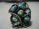 Huge!! Vintage Native American Navajo Morenci Turquoise Sterling Silver Ropes Ring Old-Nativo Arts
