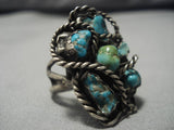 Huge!! Vintage Native American Navajo Morenci Turquoise Sterling Silver Ropes Ring Old-Nativo Arts
