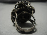 Huge!! Vintage Native American Navajo Morenci Turquoise Sterling Silver Ropes Ring Old-Nativo Arts