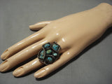 Huge!! Vintage Native American Navajo Morenci Turquoise Sterling Silver Ropes Ring Old-Nativo Arts