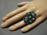 Huge!! Vintage Native American Navajo Morenci Turquoise Sterling Silver Ropes Ring Old-Nativo Arts