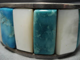 Huge!! Vintage Native American Navajo Museum Turquoise Sterling Silver Thick Inlay Bracelet Old-Nativo Arts