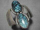 Huge Vintage Native American Navajo Spiderweb Turquoise Sterling Silver Bracelet Old-Nativo Arts
