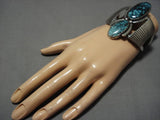 Huge Vintage Native American Navajo Spiderweb Turquoise Sterling Silver Bracelet Old-Nativo Arts