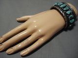 Huge!! Vintage Native American Navajo Sterling Silver Aqua Turquoise Bracelet Cuff Old-Nativo Arts