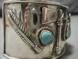 Huge!! Vintage Native American Navajo Sterling Silver Eagle Turquoise Tomahawk Bracelet Old-Nativo Arts