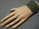 Huge Vintage Native American Navajo Sterling Silver Lime Green Turquoise Bracelet Old Cuff-Nativo Arts