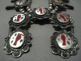 Huge Vintage Native American Navajo Sterling Silver Squash Blossom Inlay Necklace Old-Nativo Arts